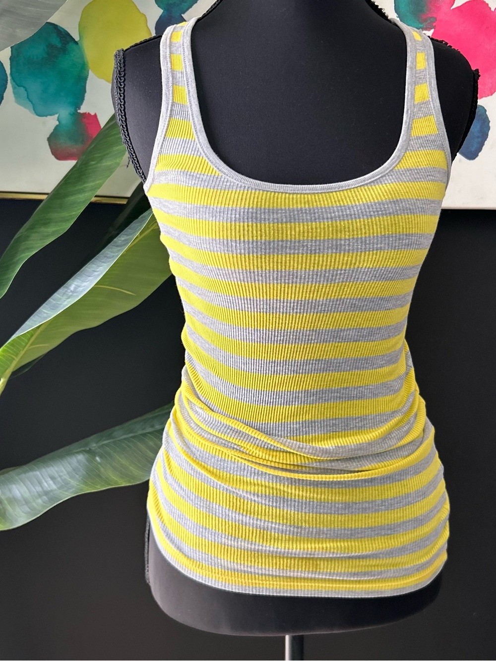 Aeropostale Striped Yellow & Gray Ribbed Tank Top - Women